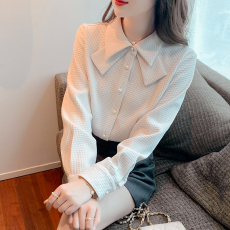 批发2026秋款高级华夫格<b class='q'>长袖</b>上衣女春秋装2022年新款洋气百搭女士衬衣
