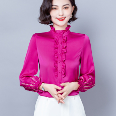 批发实拍 2026春装新款真丝<b class='q'>衬衫</b>女<b class='q'>长袖</b>桑蚕绣花丝缎面上衣气质显瘦