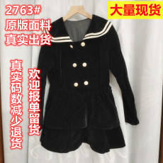 南拾六小个子自制2021新款设计感小众学院风海军领纽扣黑色连衣裙