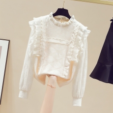 批发高领蕾丝<b class='q'>打底衫</b>女2026春季洋气网纱内搭上衣仙女约会衬衫