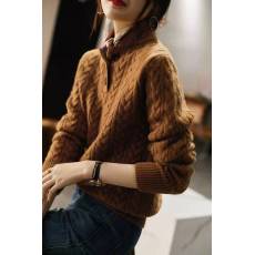 批发百搭简约纯色绞花针织衫女装2025秋冬季新款流行复古立领打底上衣