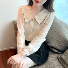 批发娃娃领雪纺<b class='q'>衬衫</b>女超仙设计感2026年春装新款洋气宽松上衣长袖小衫