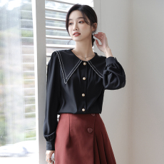 批发气质垂感海军领长袖<b class='q'>衬衫</b>女2026春季新款法式甜美设计感小众上衣