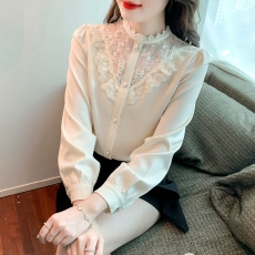 批发立领雪纺衬衫女装春秋装2026年新款<b class='q'>韩版</b>时尚百搭宽松显瘦长袖上衣