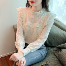 批发高领蕾丝<b class='q'>打底衫</b>女2026春秋季薄款洋气<b class='q'>网纱</b>内搭上衣仙女约会衬衫