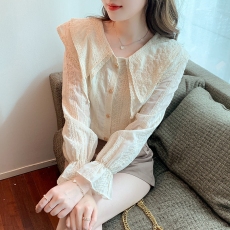 批发大翻领绣花蕾丝上衣女2026早春秋季新款韩系温柔打底长袖<b class='q'>衬衫</b>