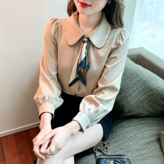缎面衬衫女2023秋季新款宽松气质通勤娃娃高级感丝巾领结长袖衬衣