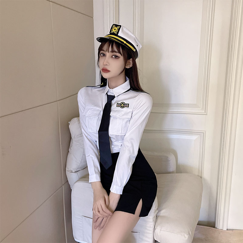 空姐jk制服套装女春季白色职业装领带衬衣 开叉包臀短裙_伊魅萍yzpa