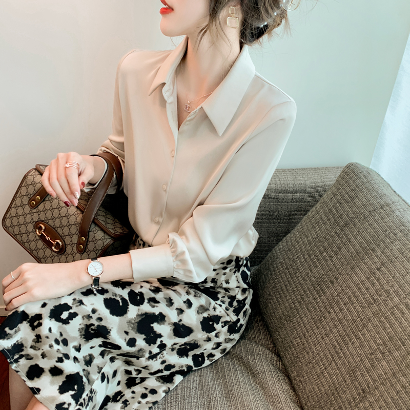 MY13943# 新款长袖上衣缎面衬衫女设计感小众雪纺衫职业衬衣女裝貨源服裝批發