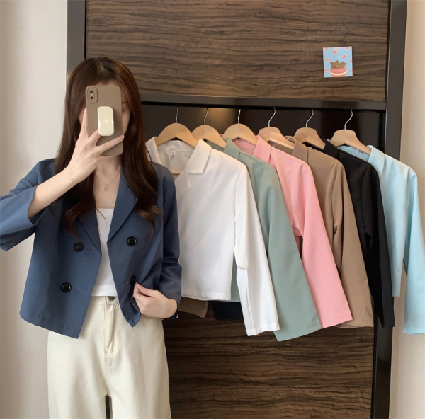 KM7103#春季新款韩版气质显瘦设计感小个子百搭短款西装外套女