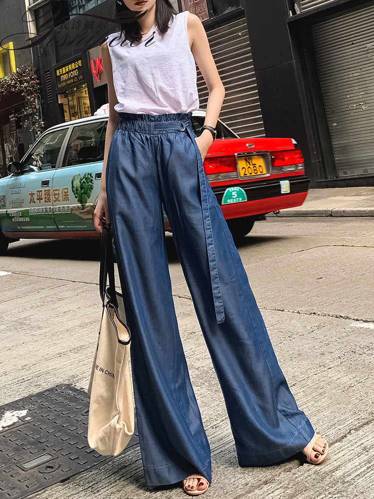 주간 실크 청바지 한국 스타일 다용도 하이웨이스트 루즈핏 도루 센스 와이드 레그 팬츠 가을 센스 캐주얼 표지 넓적 다리 리프트 엉덩이 바닥 청소 긴 바지