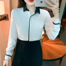批发2026春气质撞色<b class='q'>雪纺</b><b class='q'>衫</b>女<b class='q'>长袖</b>设计感小众轻熟衬衣百搭衬衫上衣