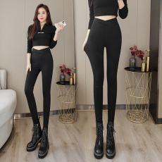 批发实拍2022年春季黑色<b class='q'>打底裤</b>女高腰<b class='q'>个性</b>交叉腰头弹力修身显瘦小脚裤