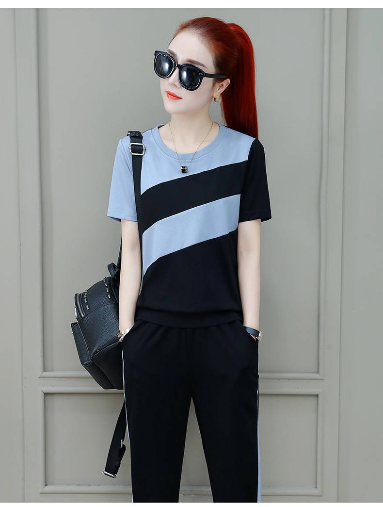 运动套装女2022夏新款韩版宽松大码短袖时尚跑步休闲两件套女学生