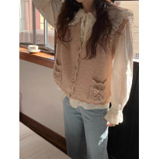 批发韩版v领复古文艺立体球球单排扣<b class='q'>针织</b>马甲背心