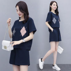 批发687#200斤休闲运动套装女夏大码新款<b class='q'>韩版</b>时尚短袖短裤宽松两件套