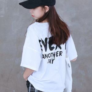 TT89#纯棉中大童女童夏季短袖T恤新款印花宽松可爱洋气上衣
