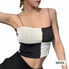 批发2026新款夏季元气少女格子高腰<b class='q'>露</b><b class='q'>脐</b>打底针织吊带上衣