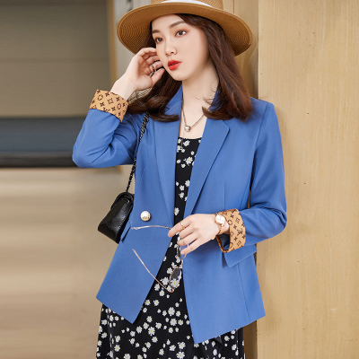 蓝色职业小西装女2022秋冬季长袖外套韩版修身气质小个子时尚西服