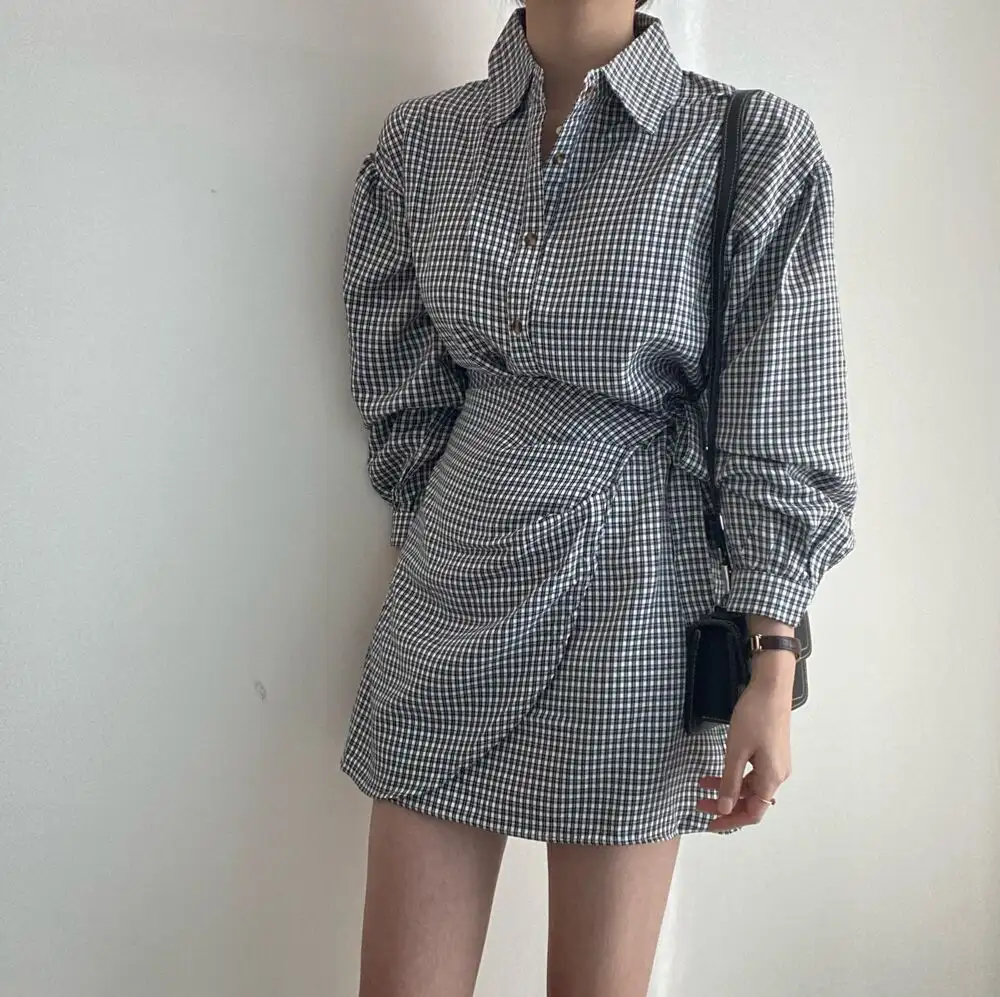그리드 패턴 셔츠 드레스 여성용 상세 이미지 19