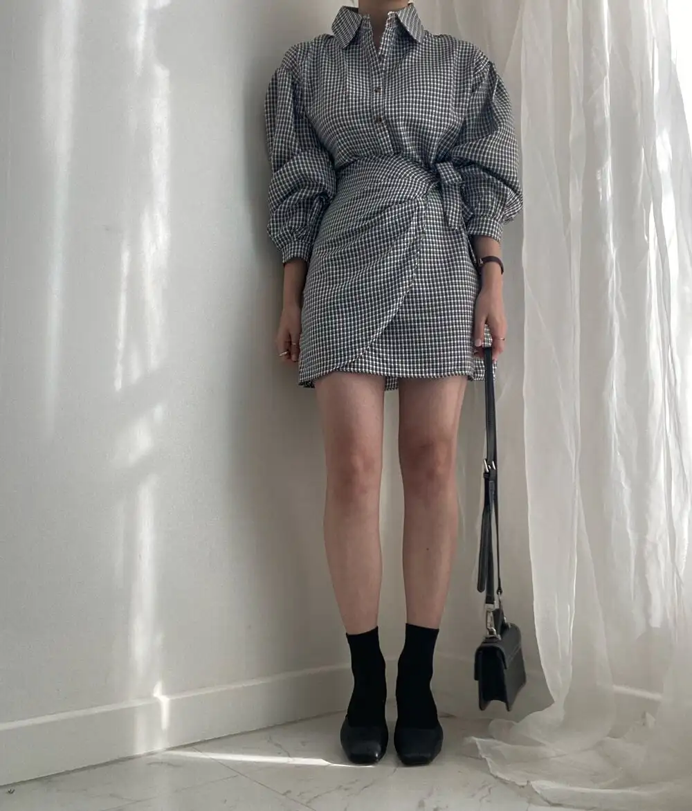 그리드 패턴 셔츠 드레스 여성용 상세 이미지 20