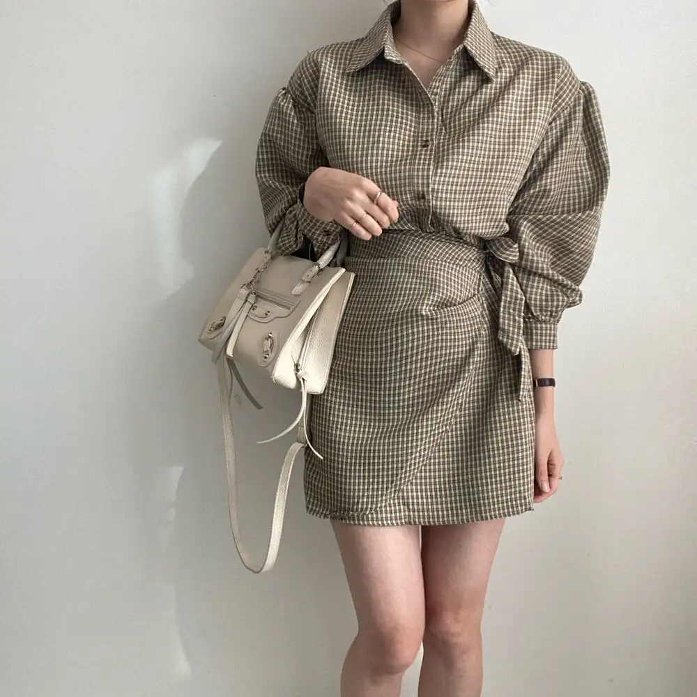 그리드 패턴 셔츠 드레스 여성용 상세 이미지 22