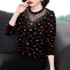 批发气质提花羊绒衫<b class='q'>时尚</b><b class='q'>妈妈装</b>上衣半高领打底衫网纱镂空弹力长袖T恤