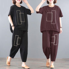 批发226#胖mm200斤加肥<b class='q'>加大码</b>套装女夏装遮肚宽松显瘦休闲运动两件套