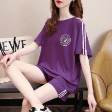 694#200斤大码休闲运动套装女夏新款韩版宽松学生短袖短裤两件套