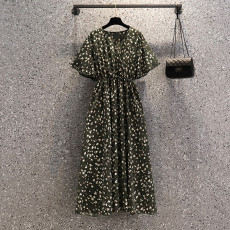 大码法式复古森系田园连衣裙女胖妹妹遮肚显瘦宽松过膝长裙子