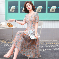 批发实拍<b class='q'>雪纺</b>碎花<b class='q'>连衣裙</b>女夏新款收腰显瘦温柔气质减龄长裙爆款裙子