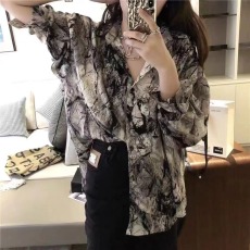 批发原宿风春秋季水墨画印花宽松防晒衣休闲衬衫大码百搭衬衣女<b class='q'>外套</b>秋