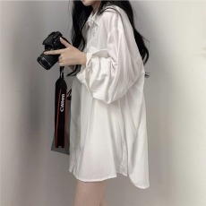 批发韩风chic防晒纯色长袖薄款<b class='q'>韩版</b>bf风宽松中长款学生衬衫上衣外套女