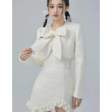 批发原创小香风纯欲韩系套装<b class='q'>蝴蝶结</b>西装包臀花边<b class='q'>连衣裙</b>套装