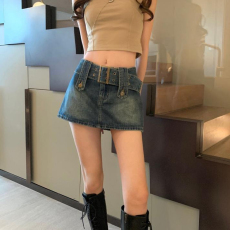 大码复古高腰辣妹超短裙裤牛仔半身裙子2022夏季港风包臀热裤现货