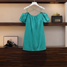 批发大码实拍 一字肩连衣裙仙女超仙2026新款夏装韩版泡泡袖吊带裙