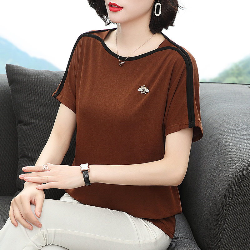반팔 여성 루즈핏 여름 드레스 2026 새로운 순면 반소매 티셔츠 40 세 중년 여인 빅 사이즈 엄마 T 맨위