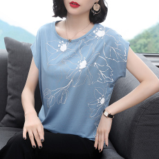 批发新款夏装纯棉短袖女t恤<b class='q'>宽松</b>体桖大码半袖<b class='q'>蝙蝠衫</b>印花上衣中年妈妈