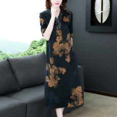 批发2022年新款香云纱真丝连衣裙中长款时尚气质淑女珍珠缎桑蚕丝裙<b class='q'>夏</b>