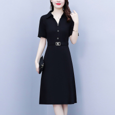 批发2026<b class='q'>夏季</b>时尚洋气大码女装胖mm黑色短袖修身显瘦中年妈妈连衣裙