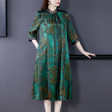 批发裙子2022年新款<b class='q'>春</b>装女中国风香云纱改良气质七分袖长款旗袍连衣裙
