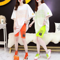 批发503#胖mm<b class='q'>大码</b>宽松运动套装女夏季新款时尚洋气T恤短袖短裤两件套