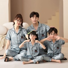 批发肥家啦 冰雪丝绸亲子睡衣夏季一家三口四口<b class='q'>母女</b>薄套装儿童家居服