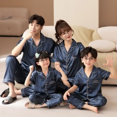 批发肥家啦 冰雪丝绸亲子睡衣夏季一家三口四口<b class='q'>母女</b>薄套装儿童家居服