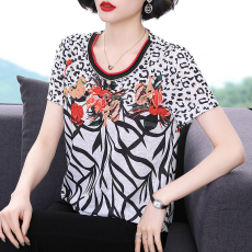 批发中<b class='q'>老年</b>女装奶奶夏装短袖2026新花色女式妈妈遮肚上衣休闲圆领T恤