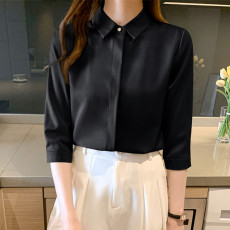 批发实拍2026夏新款白色<b class='q'>衬衫</b>女缎面时尚气质OL七分袖百搭<b class='q'>衬衣</b>