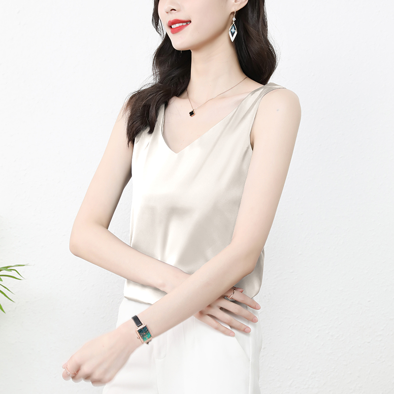 BY9154#夏季真丝吊带背心女内搭西装打底缎面桑蚕丝上衣小夏季v领