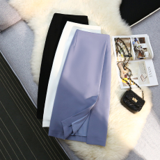 批发垂感<b class='q'>西装</b>面料半身裙女春秋新款高腰显瘦前开叉过膝中<b class='q'>长款</b>a字裙子