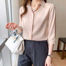 批发实拍2026真丝<b class='q'>衬衫</b>女OL气质小衫夏新款七分袖修身百搭职业<b class='q'>衬衫</b>