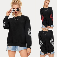 批发跨境女装独立站速卖通爆款亚马逊品质2020时尚圆领长袖印花卫衣